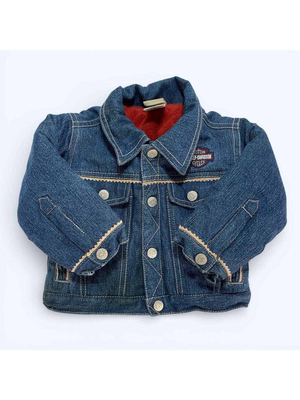 Harley Davidson 12 Mos. BORN TO RIDE Lined Coat Jacket Denim Embroidered